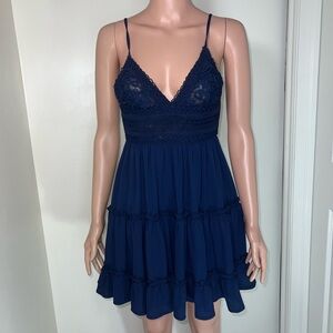 2 / $20 💙 Showpo Navy Blue Lace Tie Back Mini Dress Ruffle